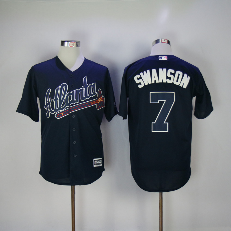 2017 MLB Atlanta Braves #7 Swanson Blue Game Jerseys->baltimore orioles->MLB Jersey